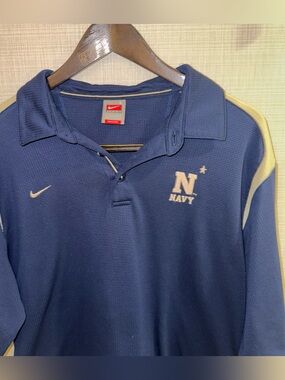 Nike Team Issued  Vtg Y2K Navy US Naval Academy Polo L Rare Red Tag